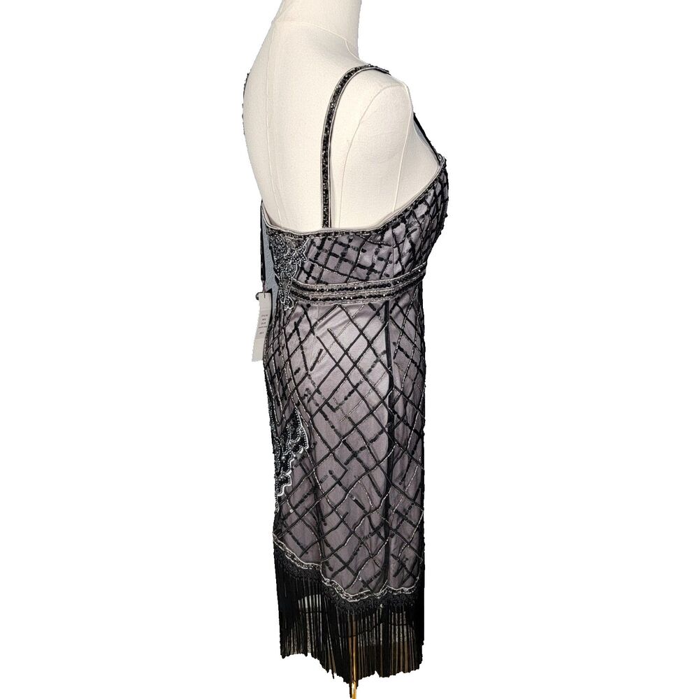 Sue Wong New Size 8/Med Beaded Dress Fringe New Gatsby Hoco Platinum Black - Picture 9 of 17